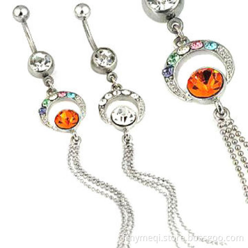 Dangling Crystal Navel Belly Rings, Customized Colors are Available